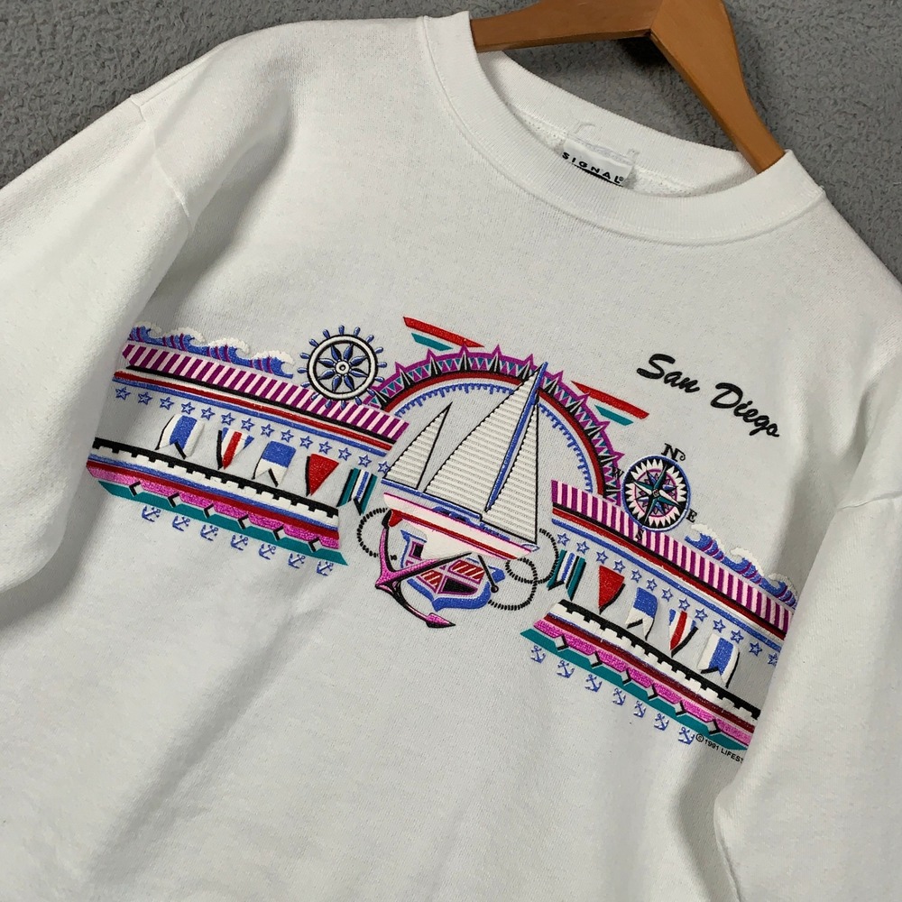 Vintage 1991 San Diego Sweatshirt Womens Large L White Nautical Sailing VTG 90s